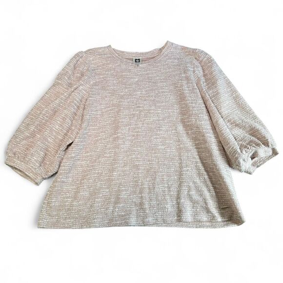 Anne Klein Plus 2X Pink Boucle Knit Top Metallic Shimmer 3/4 Balloon Sleeve - Picture 3 of 9